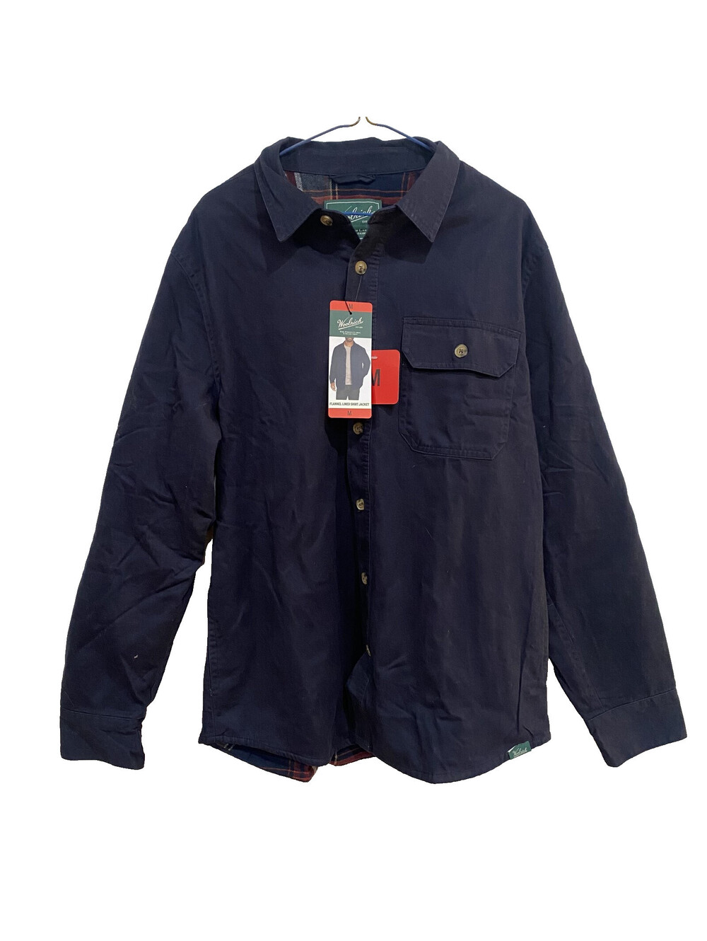 NEW! Woolrich Men's Size Medium Blue Flannel Lined Button Shacket (Shirt/Jacket)